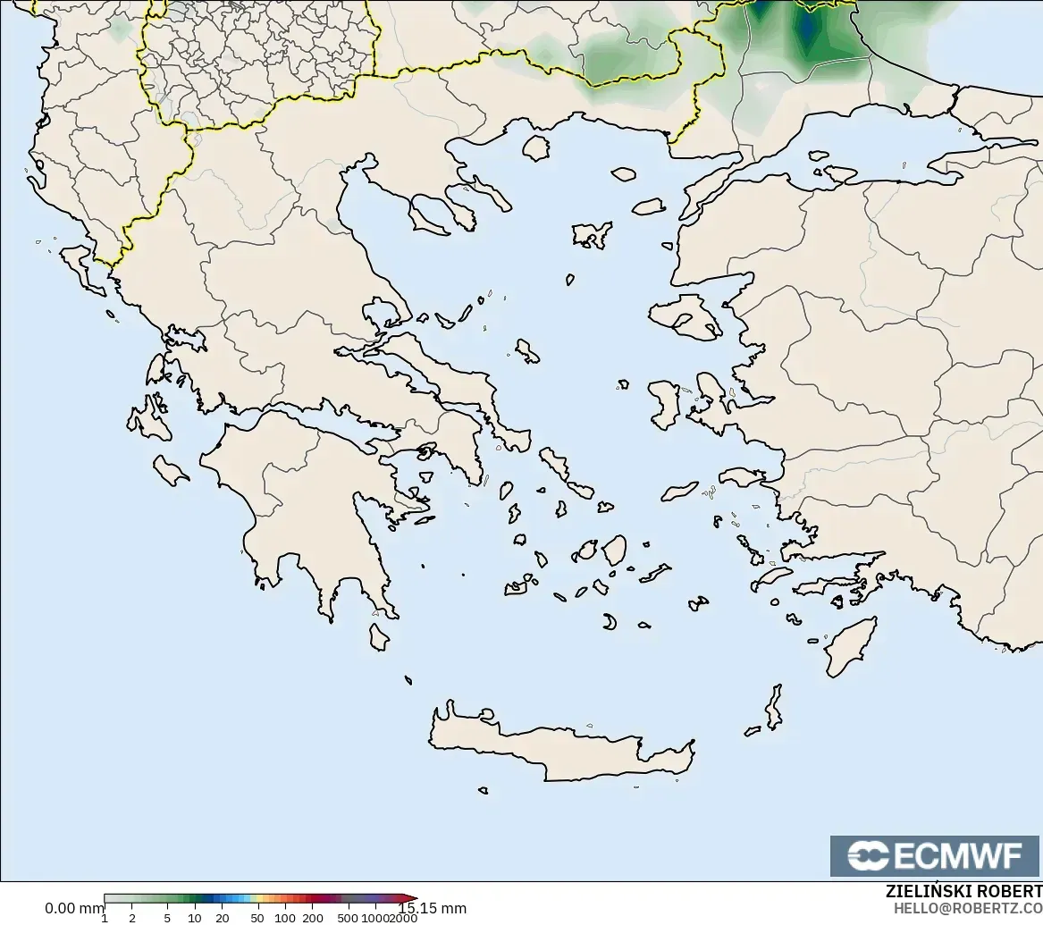 ECMWF IFS 0.25° modelo - Grecia, Acumulación de precipitación