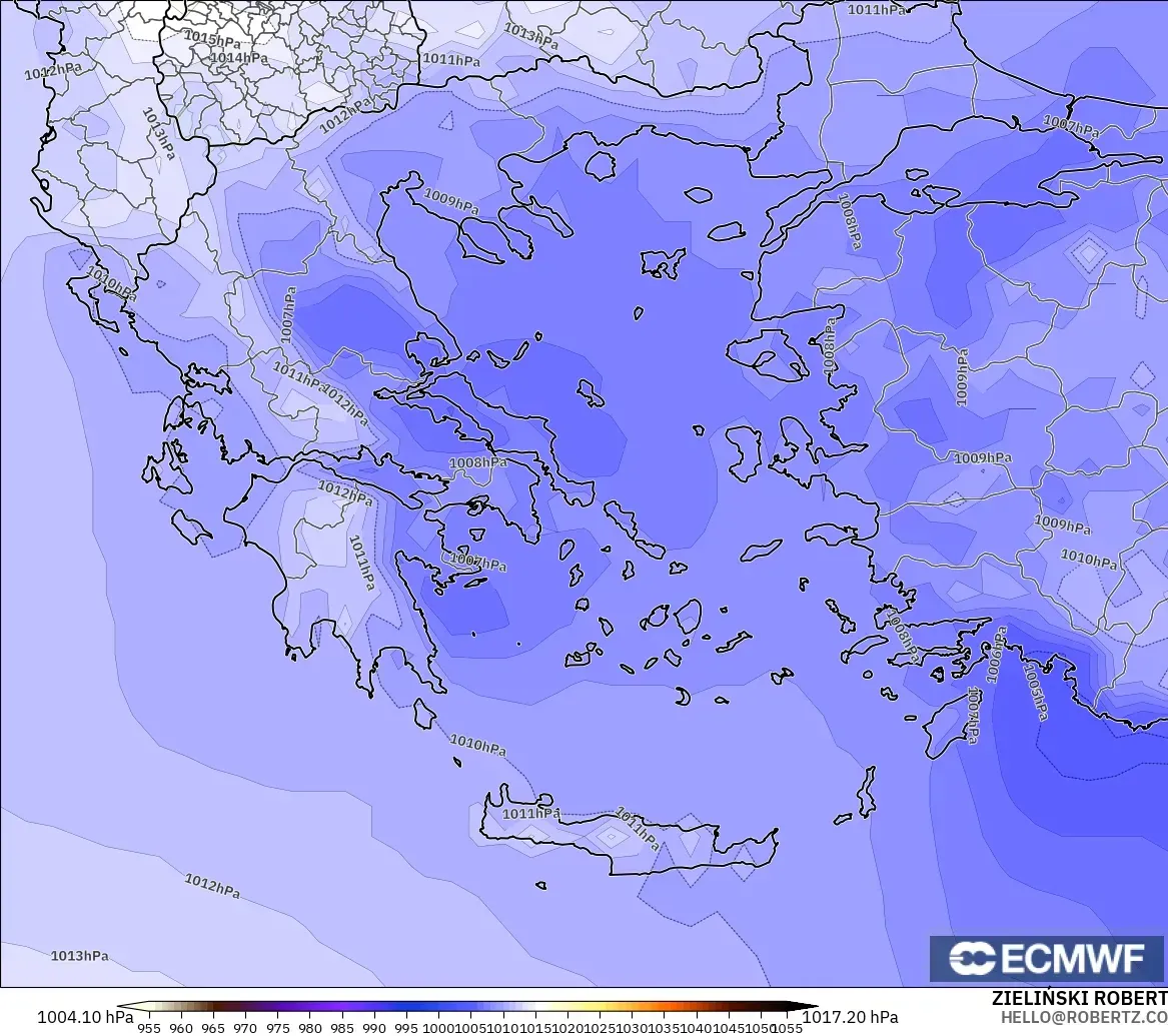 ECMWF IFS 0.25° modelo - Grecia, Presión
