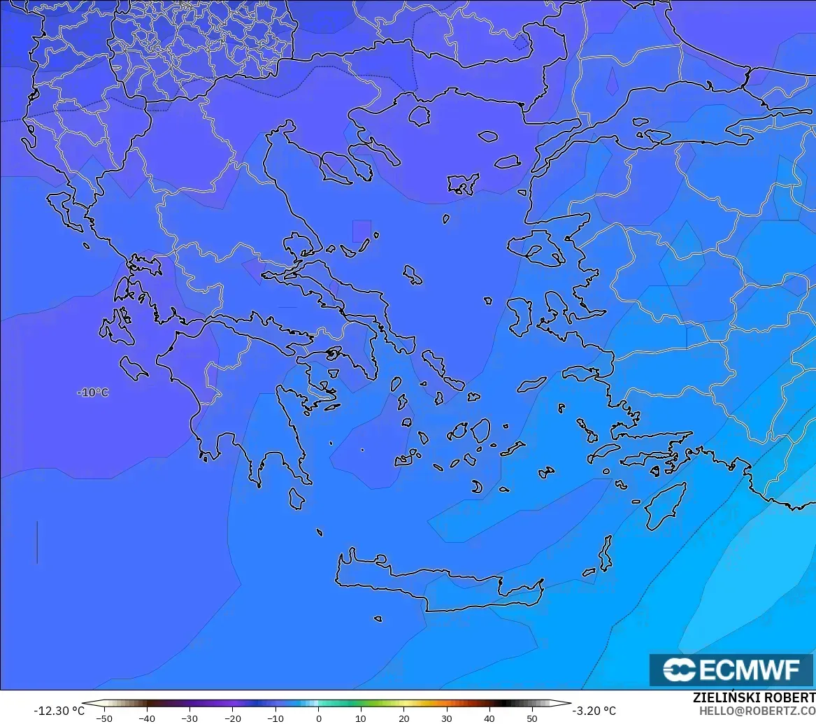 ECMWF IFS 0.25° modelo - Grecia, Temperatura a 500 hPa