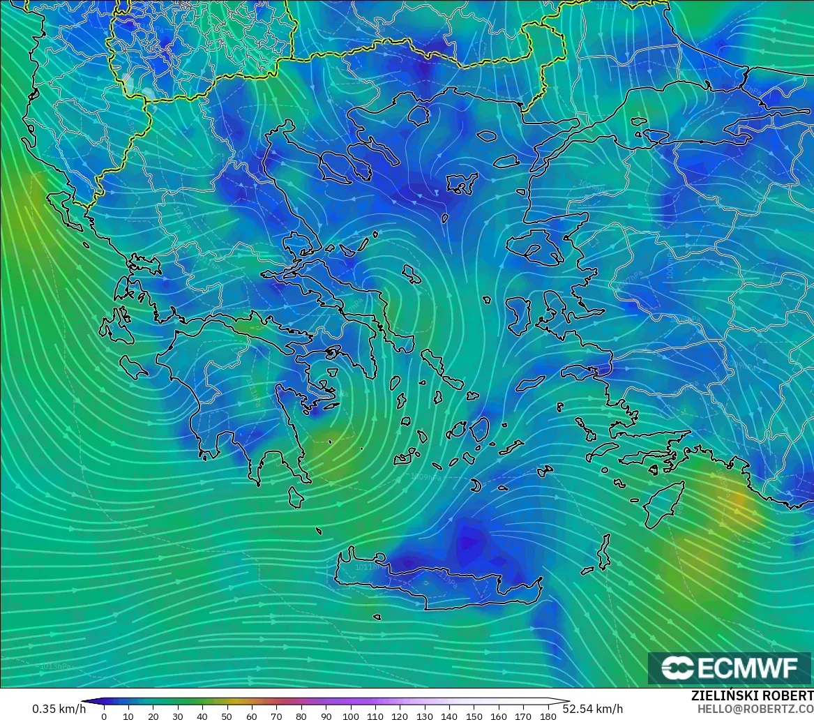 ECMWF IFS 0.25° modelo - Grecia, Viento a 10 m