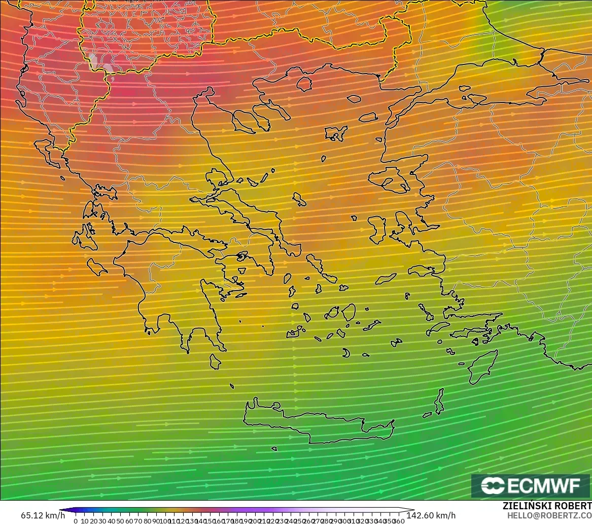 ECMWF IFS 0.25° modelo - Grecia, Viento a 300 hPa (corriente en chorro)