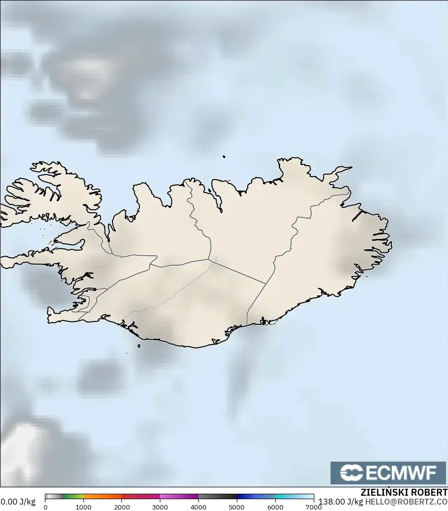 ECMWF IFS 0.25° modelo - Islandia, CAPE