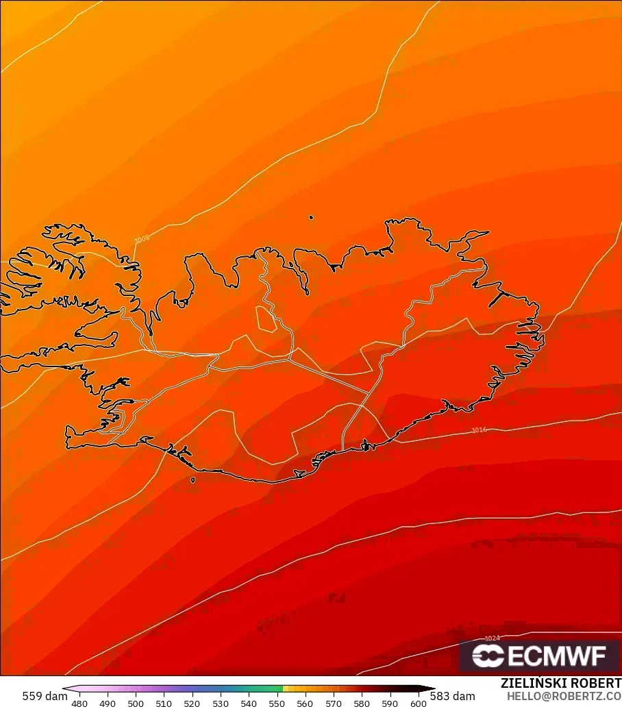 ECMWF IFS 0.25° modelo - Islandia, Altura geopotencial a 500 hPa