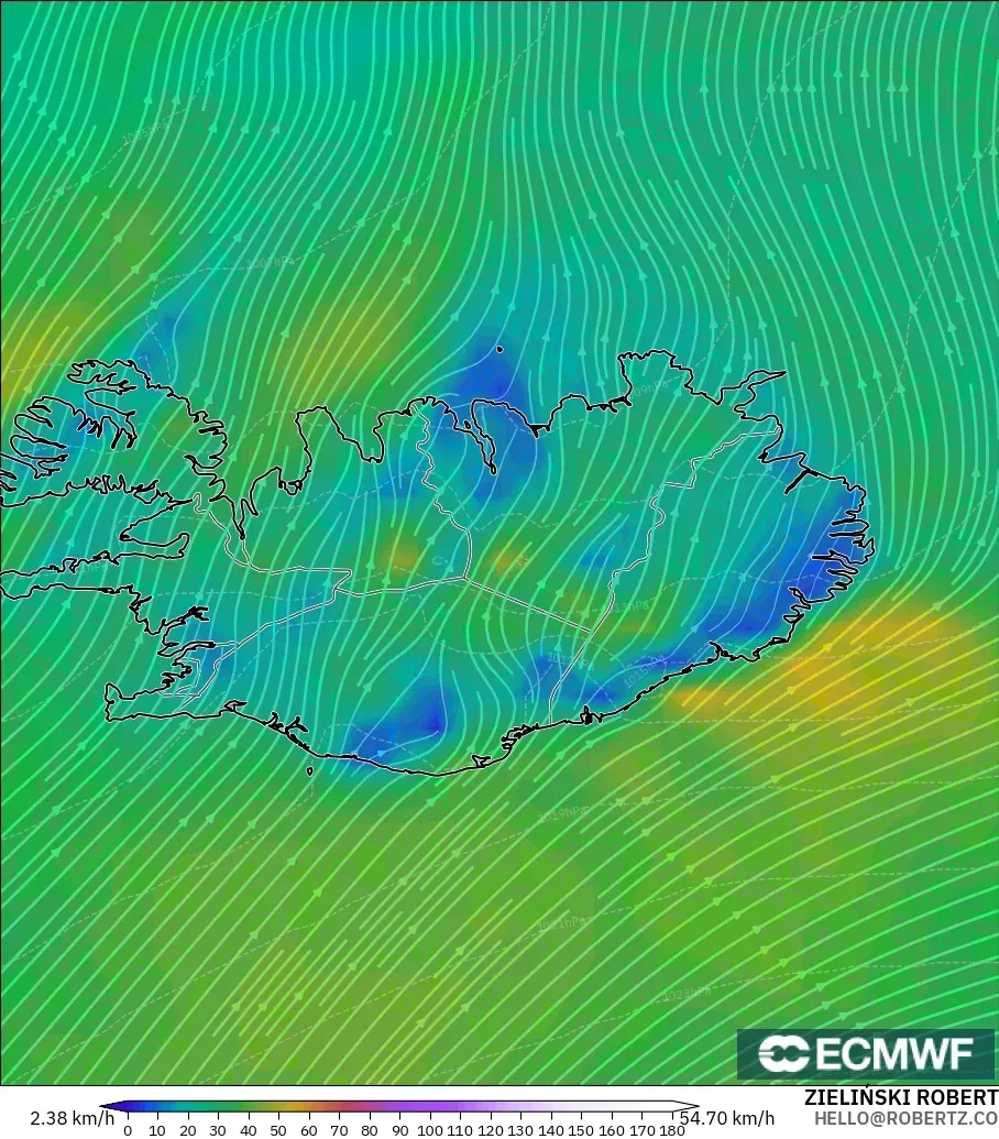 ECMWF IFS 0.25° modelo - Islandia, Viento a 10 m