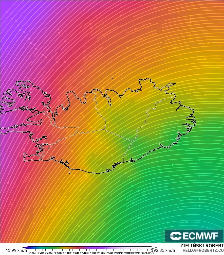 ECMWF IFS 0.25° modelo - Islandia, Viento a 300 hPa (corriente en chorro)