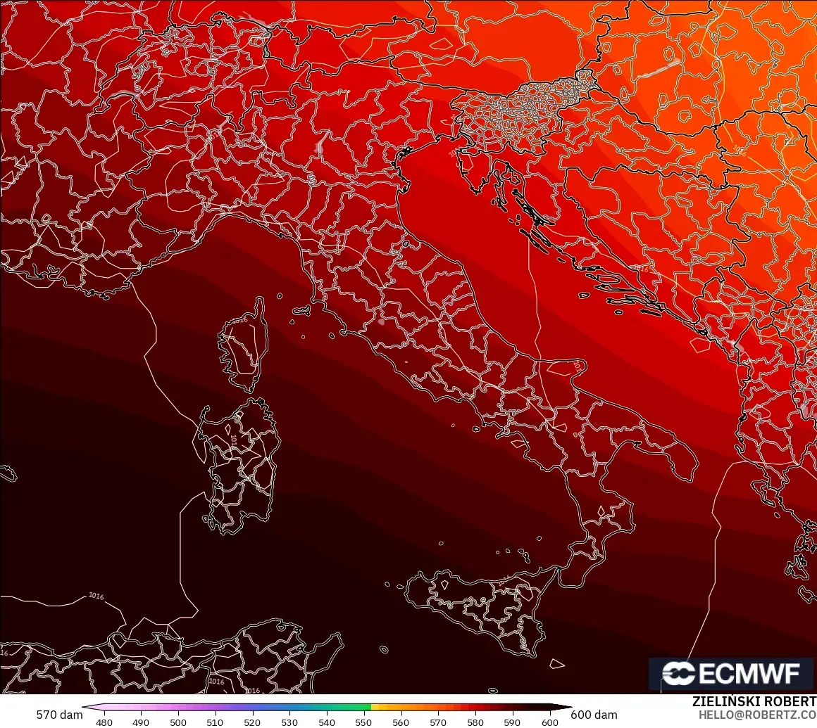 ECMWF IFS 0.25° modelo - Italia, Altura geopotencial a 500 hPa