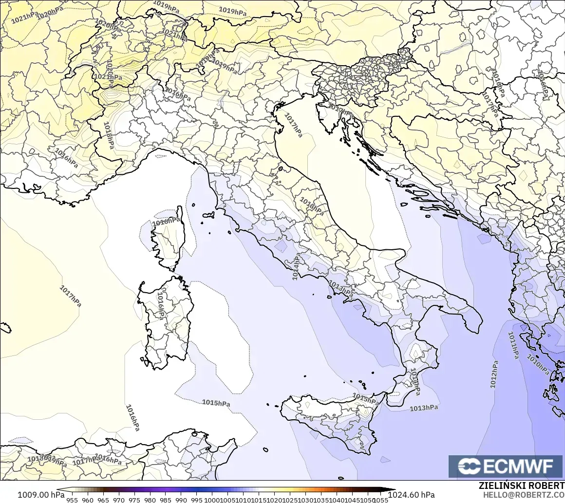 ECMWF IFS 0.25° modelo - Italia, Presión