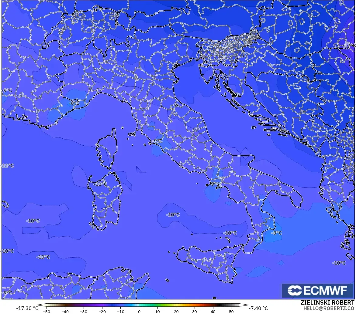 ECMWF IFS 0.25° modelo - Italia, Temperatura a 500 hPa