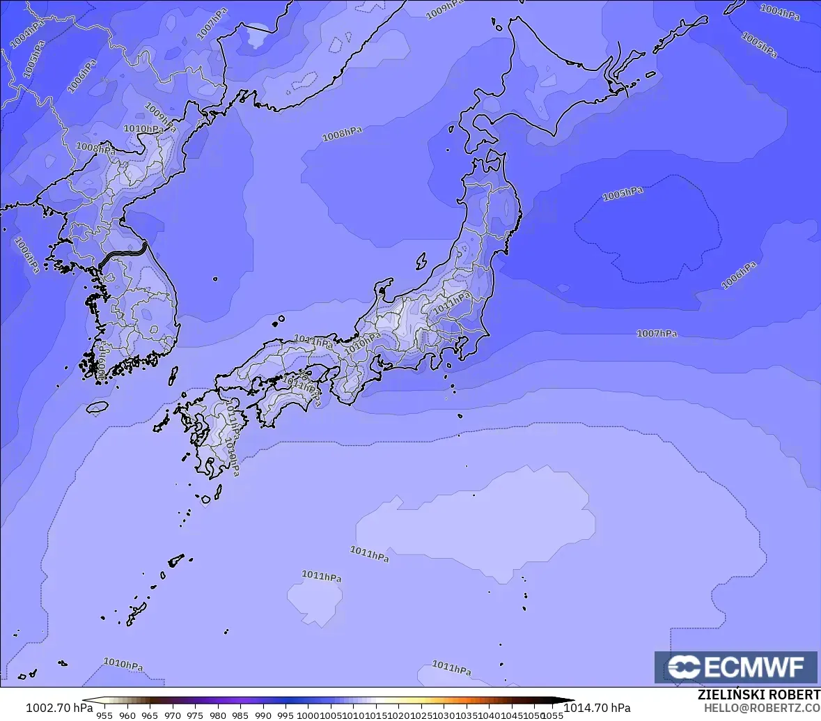 ECMWF IFS 0.25° modelo - Japón, Presión