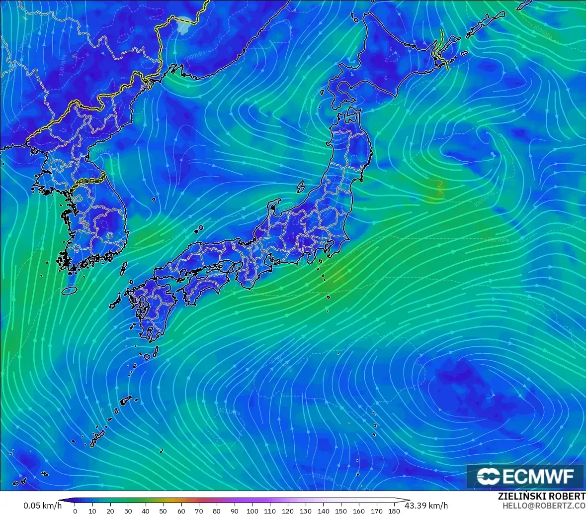 ECMWF IFS 0.25° modelo - Japón, Viento a 10 m