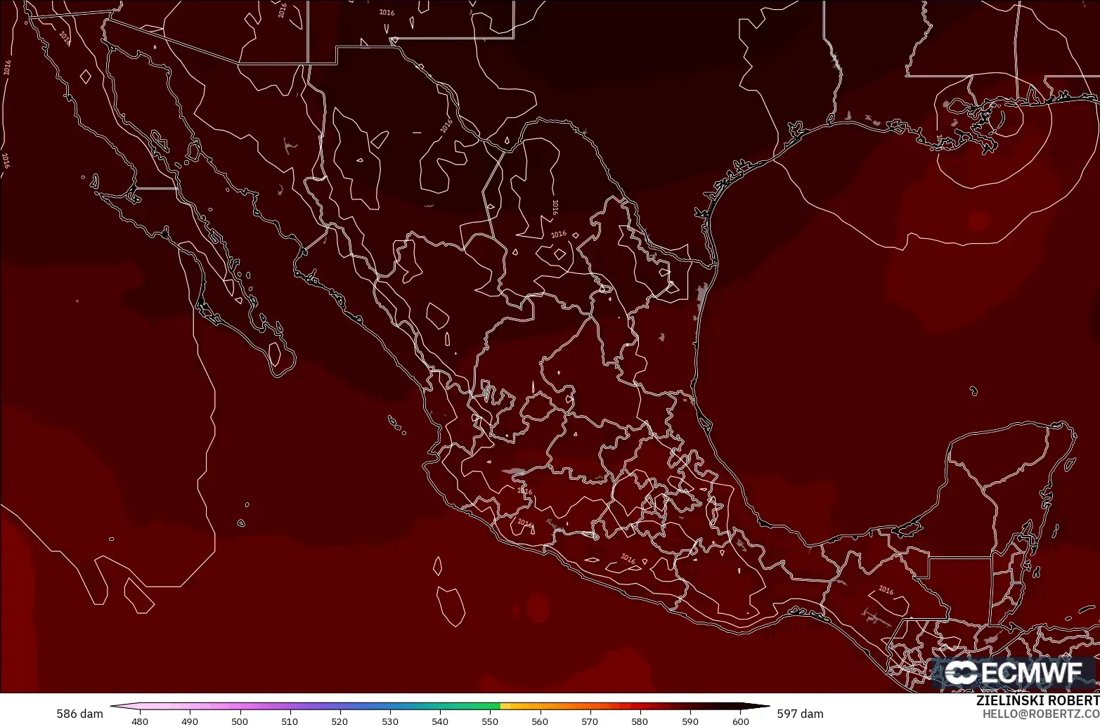 ECMWF IFS 0.25° modelo - México, Altura geopotencial a 500 hPa