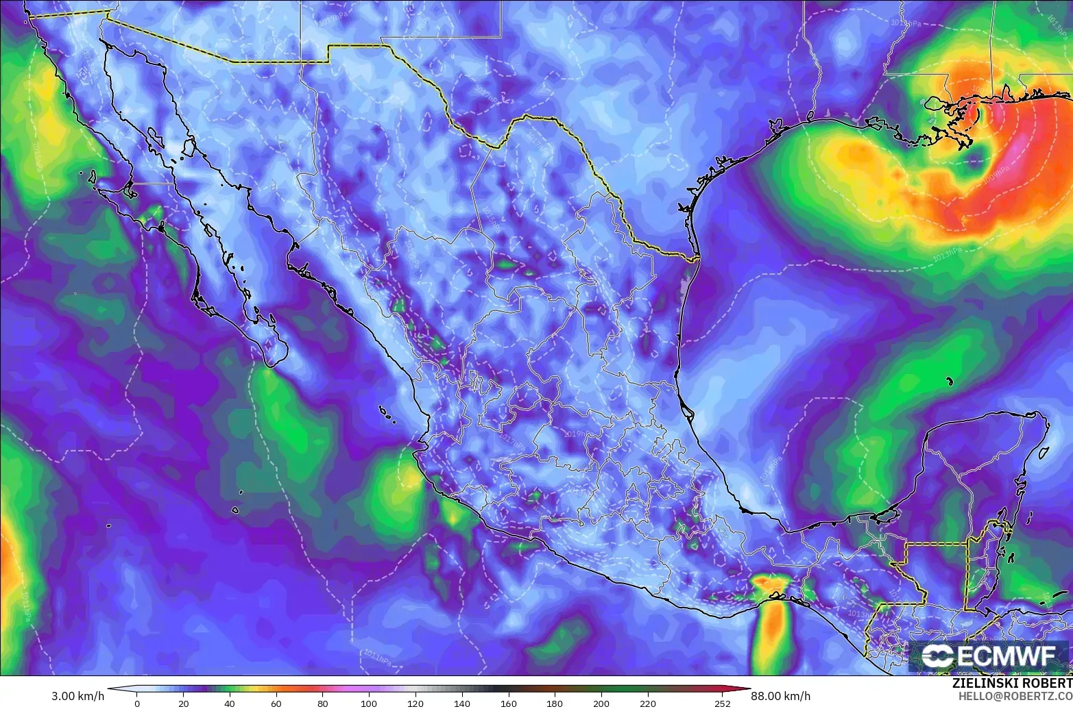 ECMWF IFS 0.25° modelo - México, Ráfagas de Viento Máximas