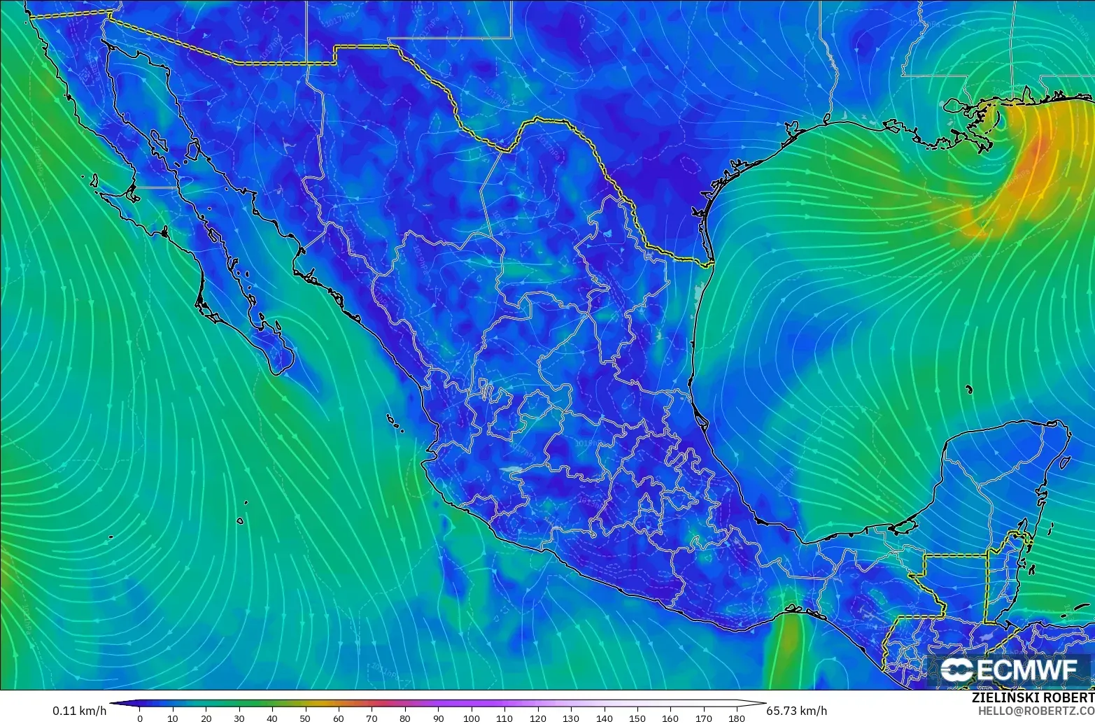 ECMWF IFS 0.25° modelo - México, Viento a 10 m