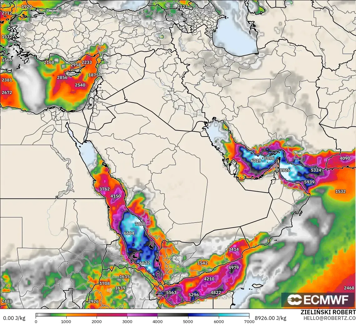 ECMWF IFS 0.25° modelo - Oriente Medio, CAPE