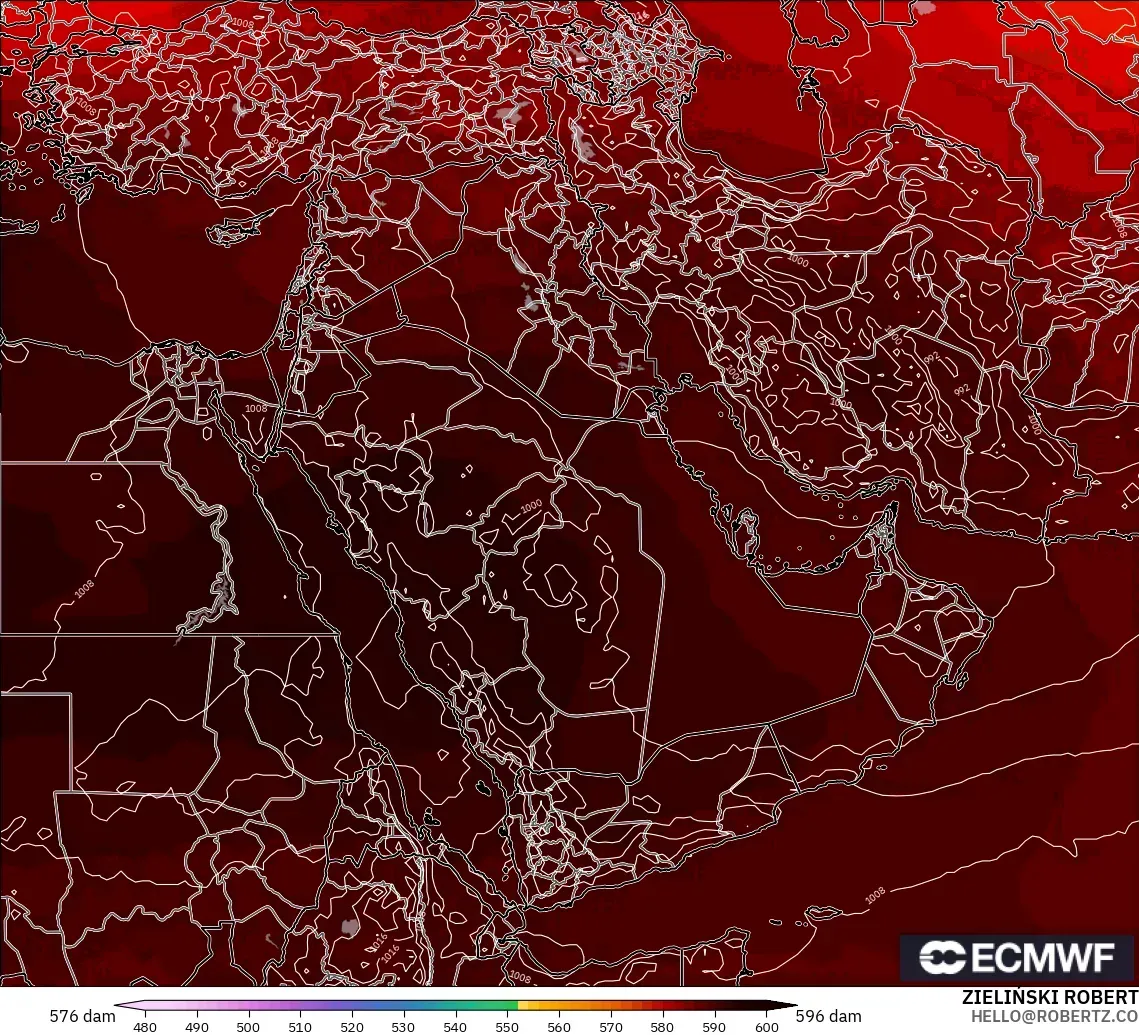 ECMWF IFS 0.25° modelo - Oriente Medio, Altura geopotencial a 500 hPa