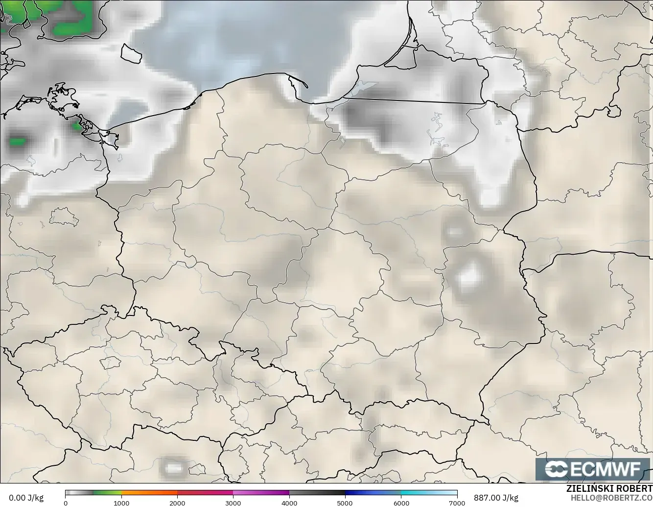 ECMWF IFS 0.25° modelo - Polonia, CAPE