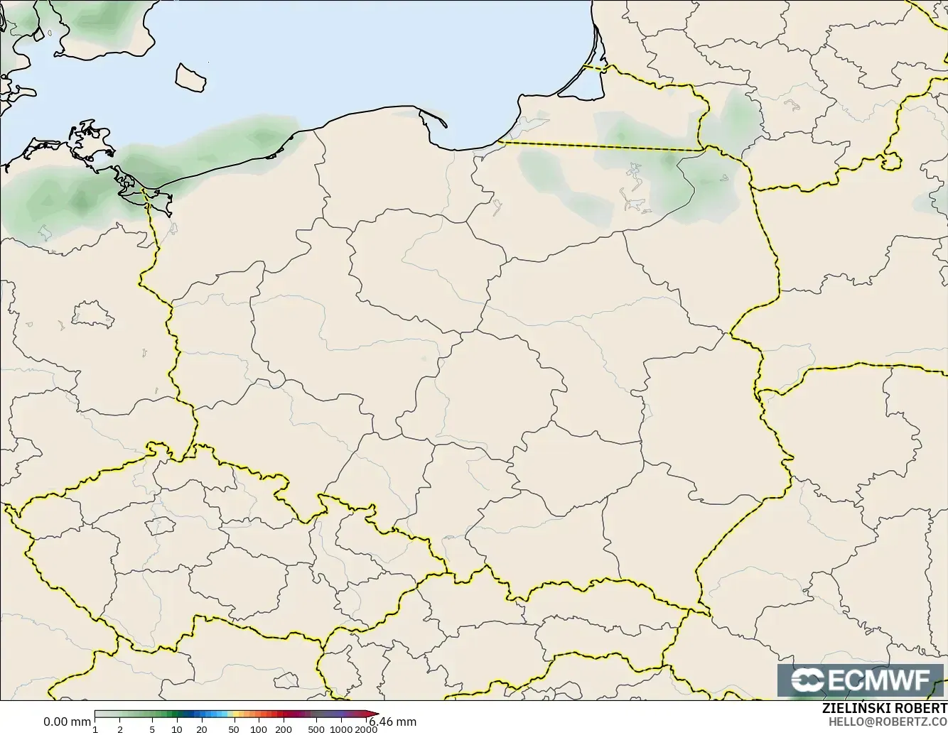 ECMWF IFS 0.25° modelo - Polonia, Acumulación de precipitación