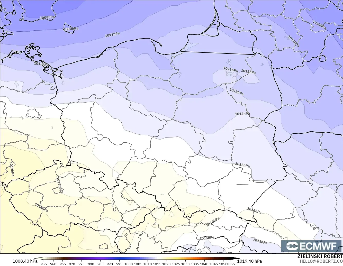 ECMWF IFS 0.25° modelo - Polonia, Presión