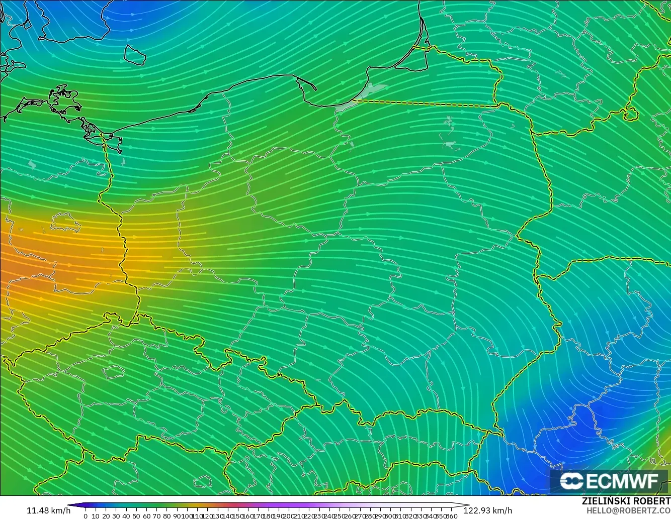 ECMWF IFS 0.25° modelo - Polonia, Viento a 300 hPa (corriente en chorro)