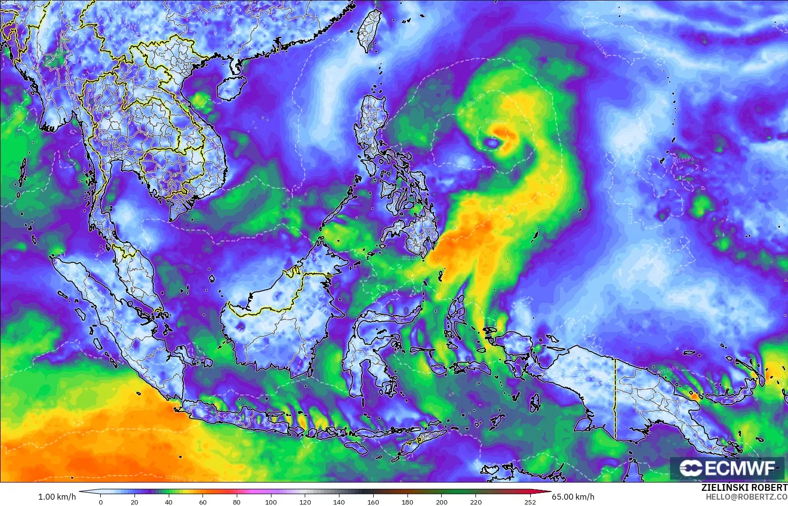ECMWF IFS 0.25° modelo - Sudeste Asiático, Ráfagas de viento
