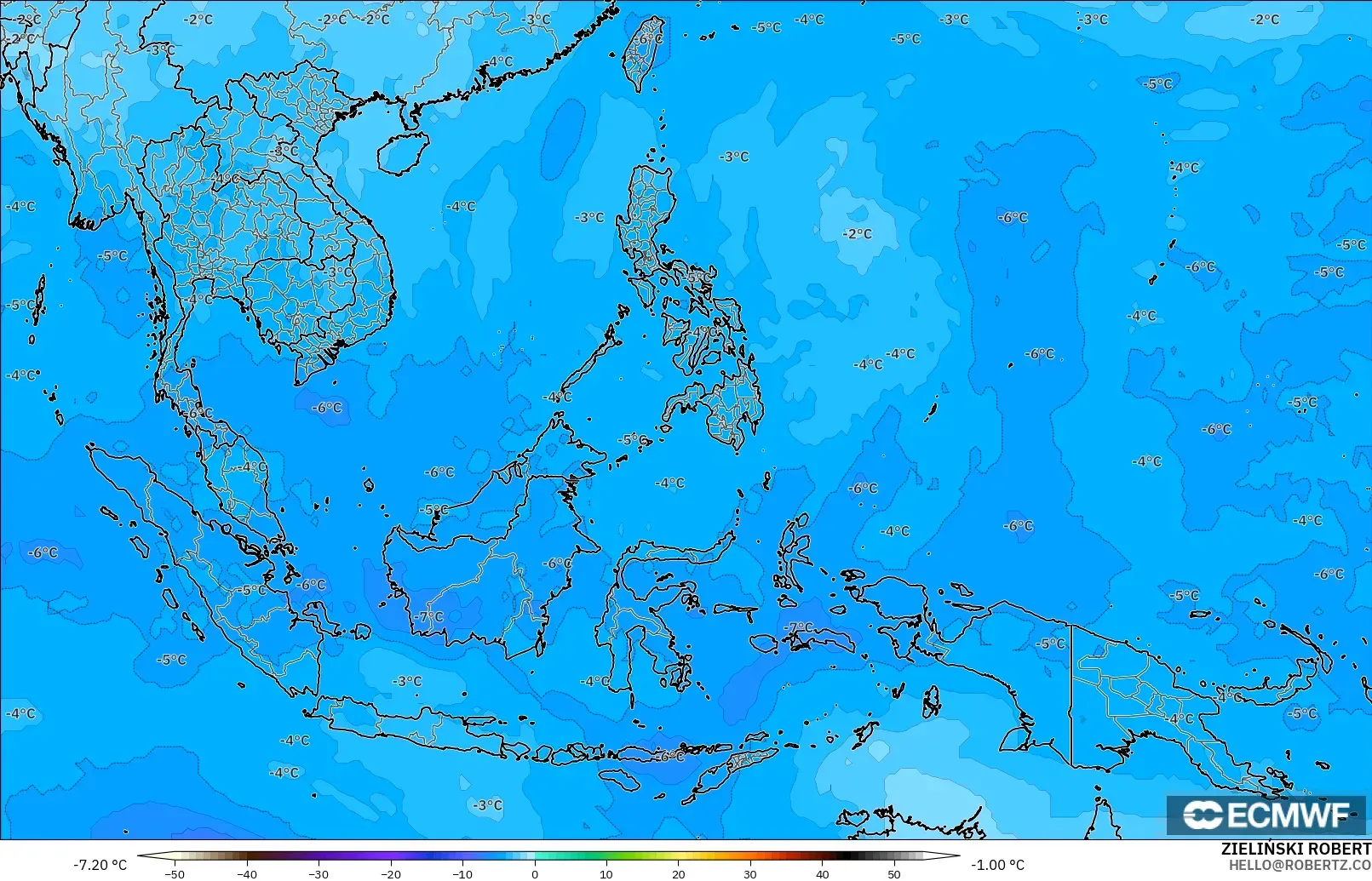 ECMWF IFS 0.25° modelo - Sudeste Asiático, Temperatura a 500 hPa