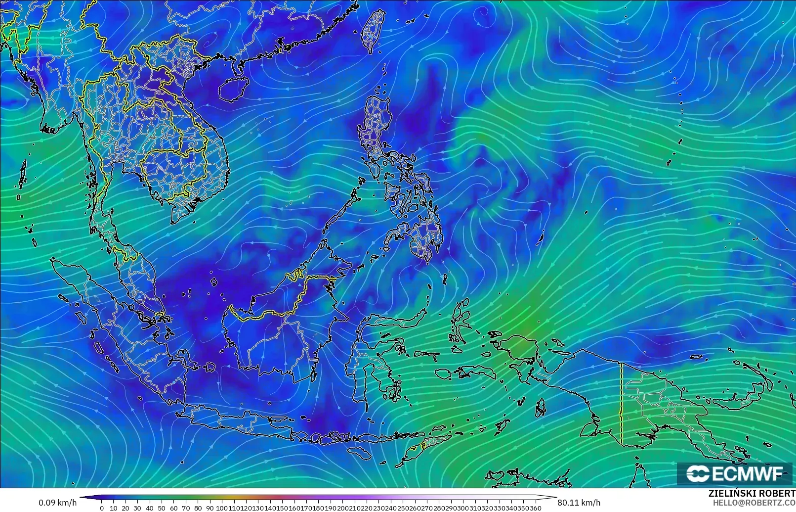 ECMWF IFS 0.25° modelo - Sudeste Asiático, Viento a 300 hPa (corriente en chorro)
