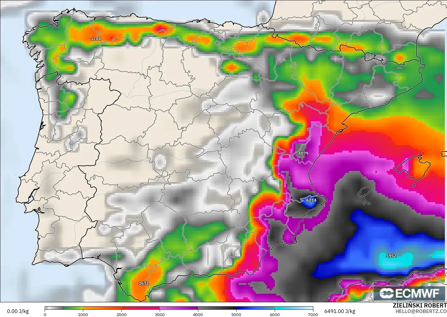 ECMWF IFS 0.25° modelo - España, CAPE