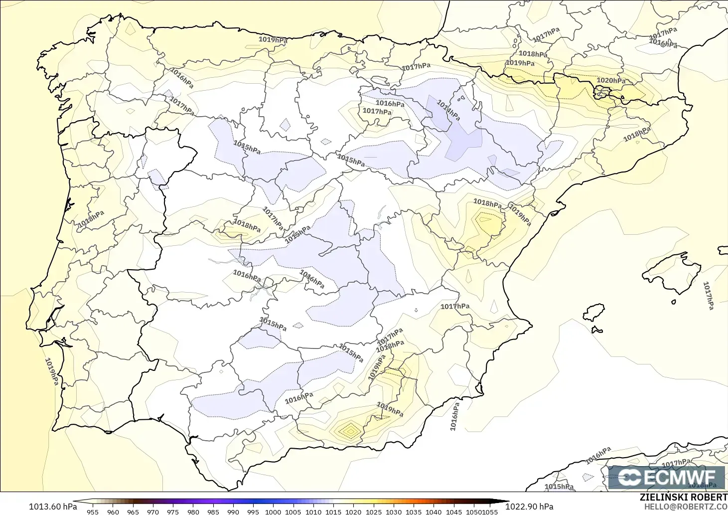 ECMWF IFS 0.25° modelo - España, Presión