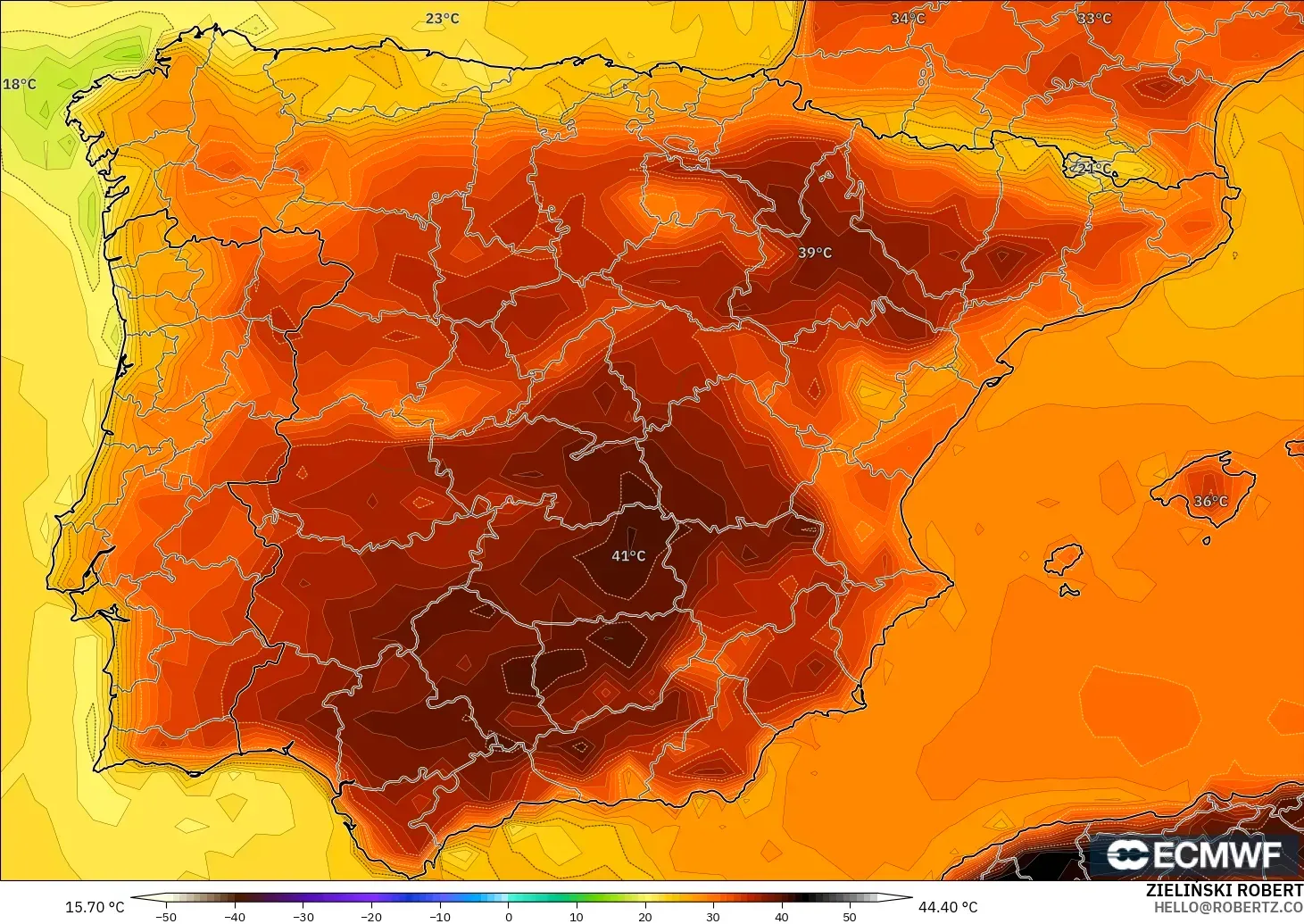 ECMWF IFS 0.25° modelo - España, Temperatura a 2 m
