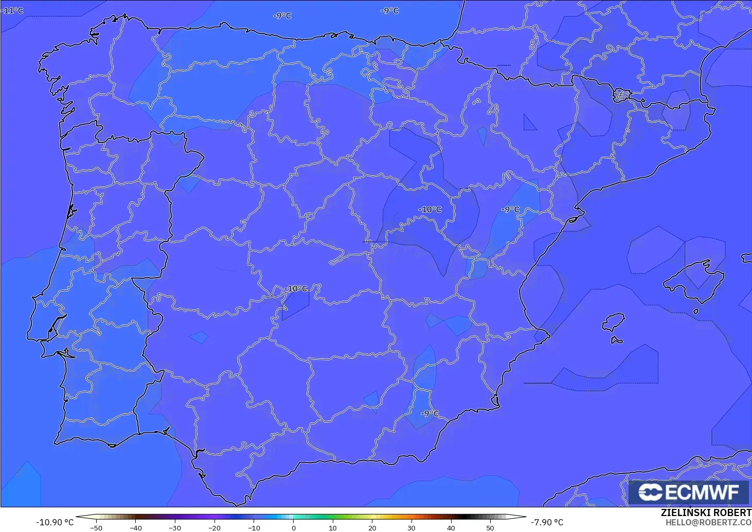 ECMWF IFS 0.25° modelo - España, Temperatura a 500 hPa