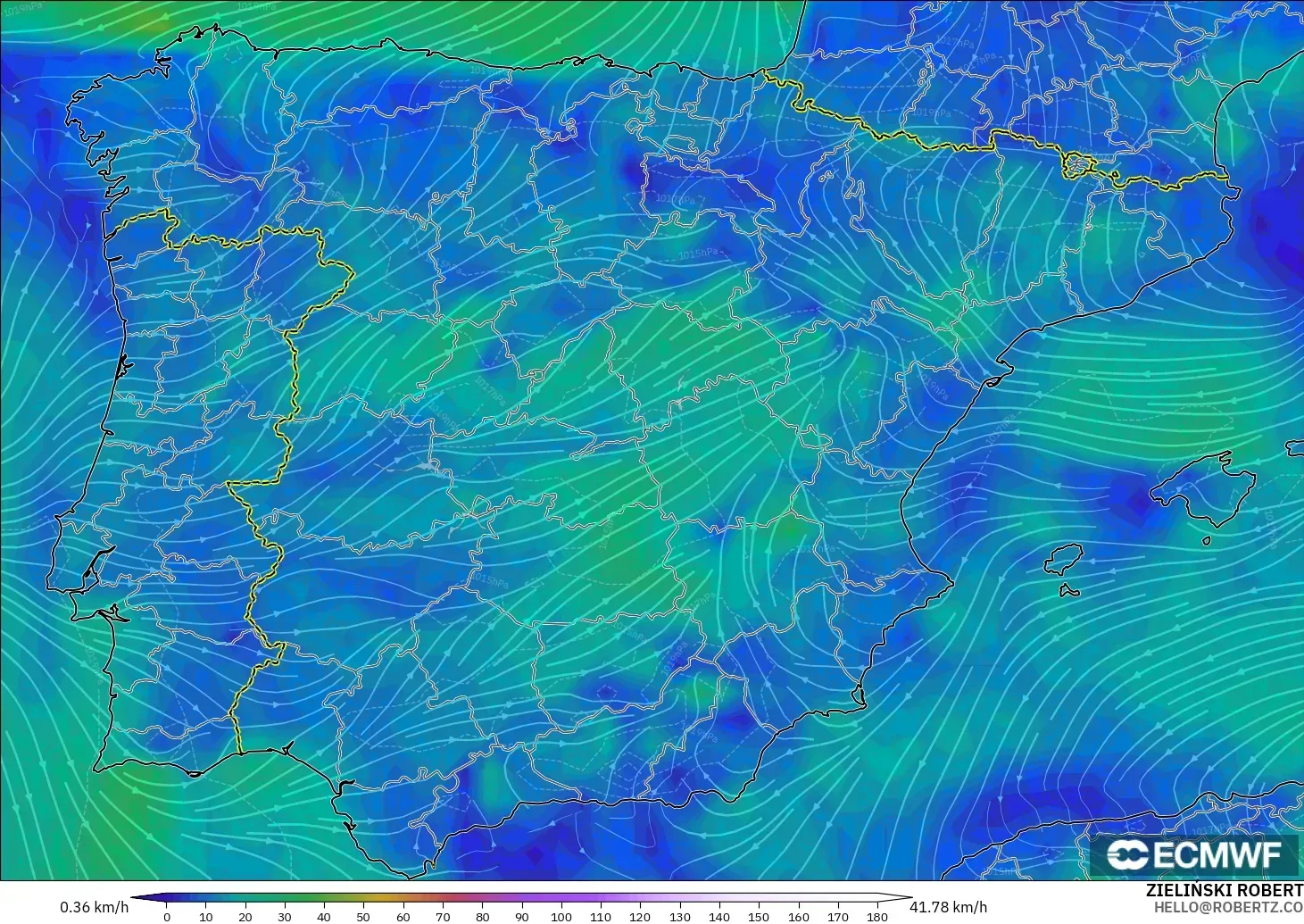 ECMWF IFS 0.25° modelo - España, Viento a 10 m