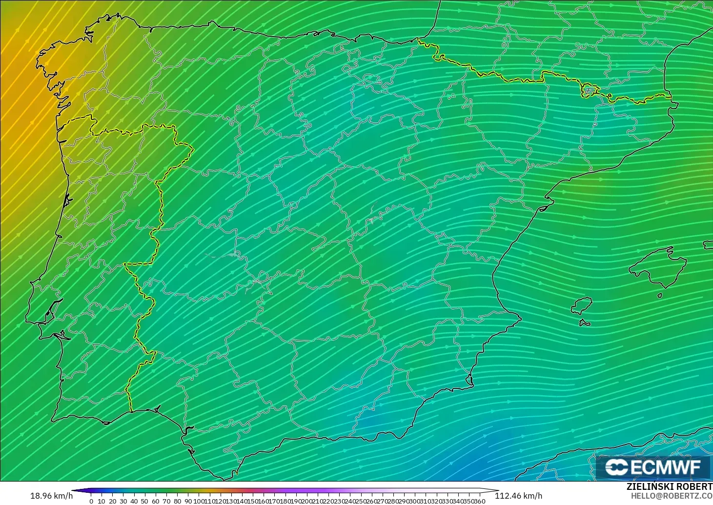 ECMWF IFS 0.25° modelo - España, Viento a 300 hPa (corriente en chorro)