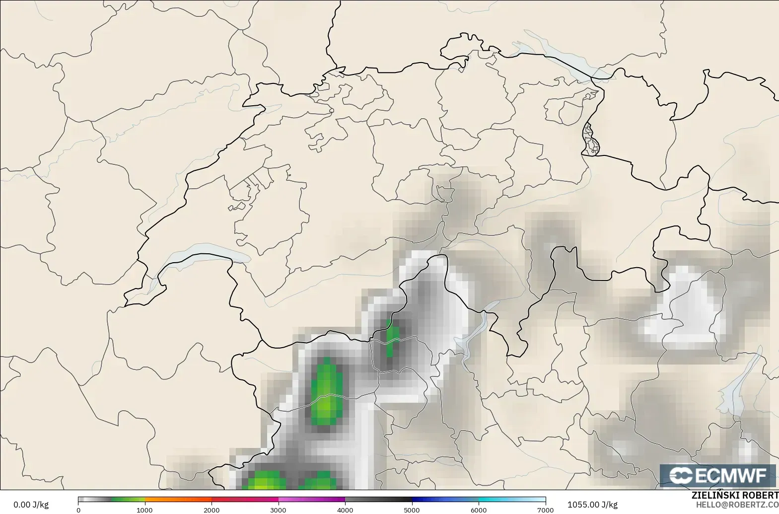 ECMWF IFS 0.25° modelo - Suiza, CAPE