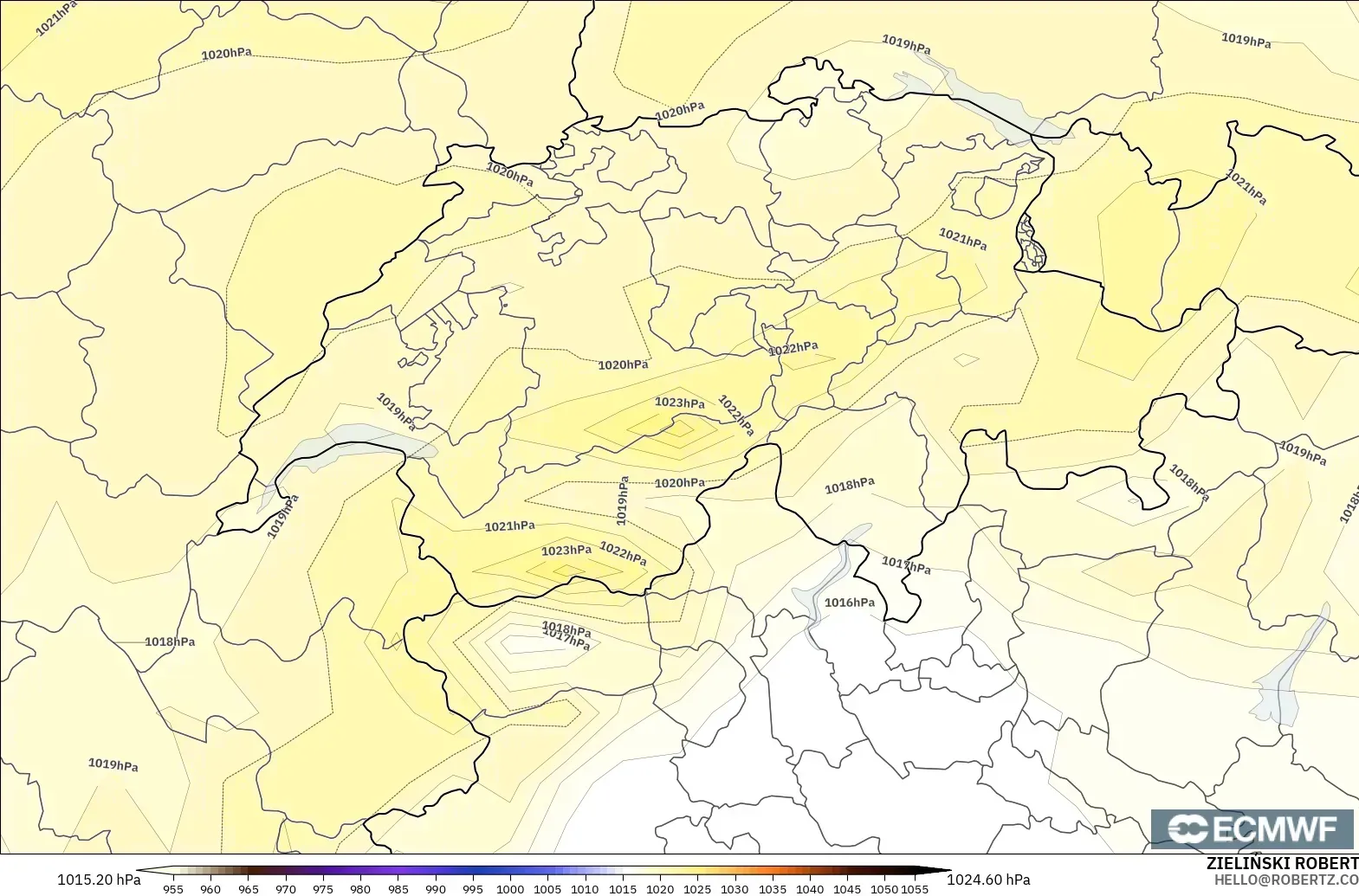 ECMWF IFS 0.25° modelo - Suiza, Presión