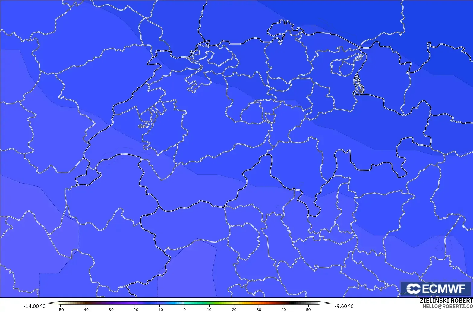 ECMWF IFS 0.25° modelo - Suiza, Temperatura a 500 hPa