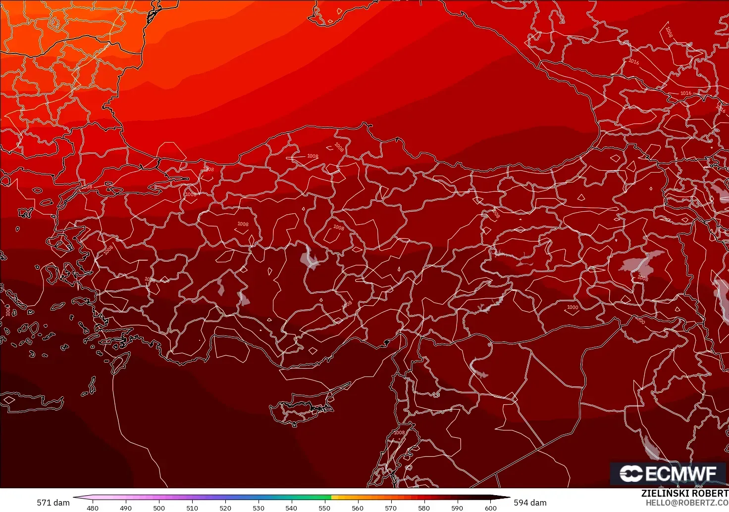 ECMWF IFS 0.25° modelo - Turquía, Altura geopotencial a 500 hPa