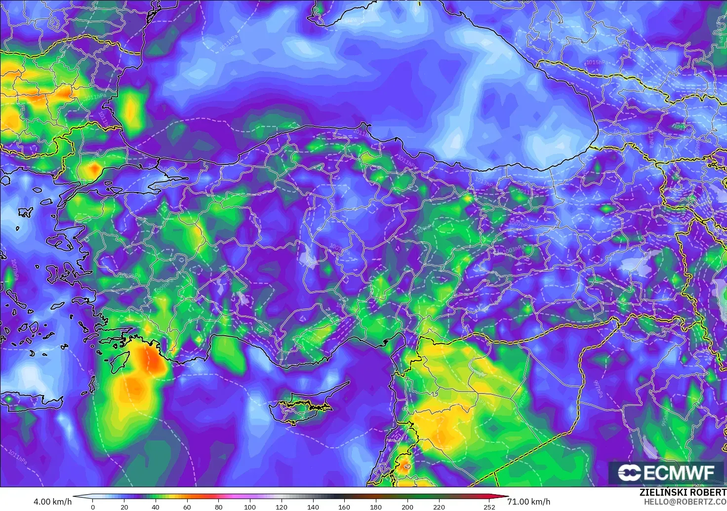 ECMWF IFS 0.25° modelo - Turquía, Ráfagas de viento