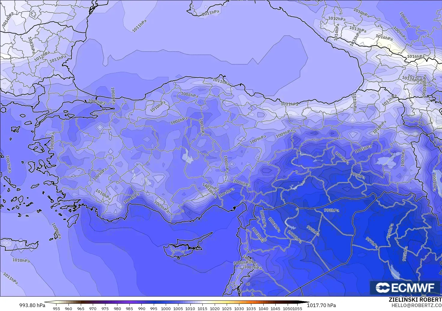 ECMWF IFS 0.25° modelo - Turquía, Presión