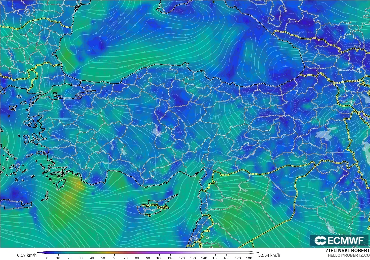 ECMWF IFS 0.25° modelo - Turquía, Viento a 10 m