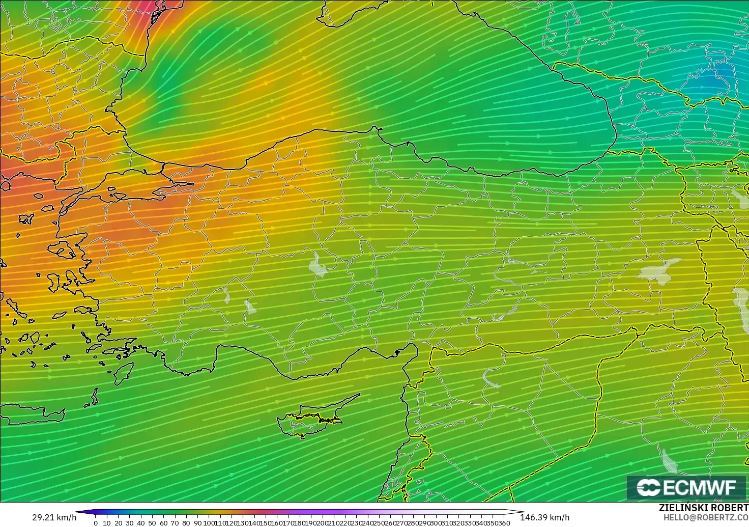ECMWF IFS 0.25° modelo - Turquía, Viento a 300 hPa (corriente en chorro)