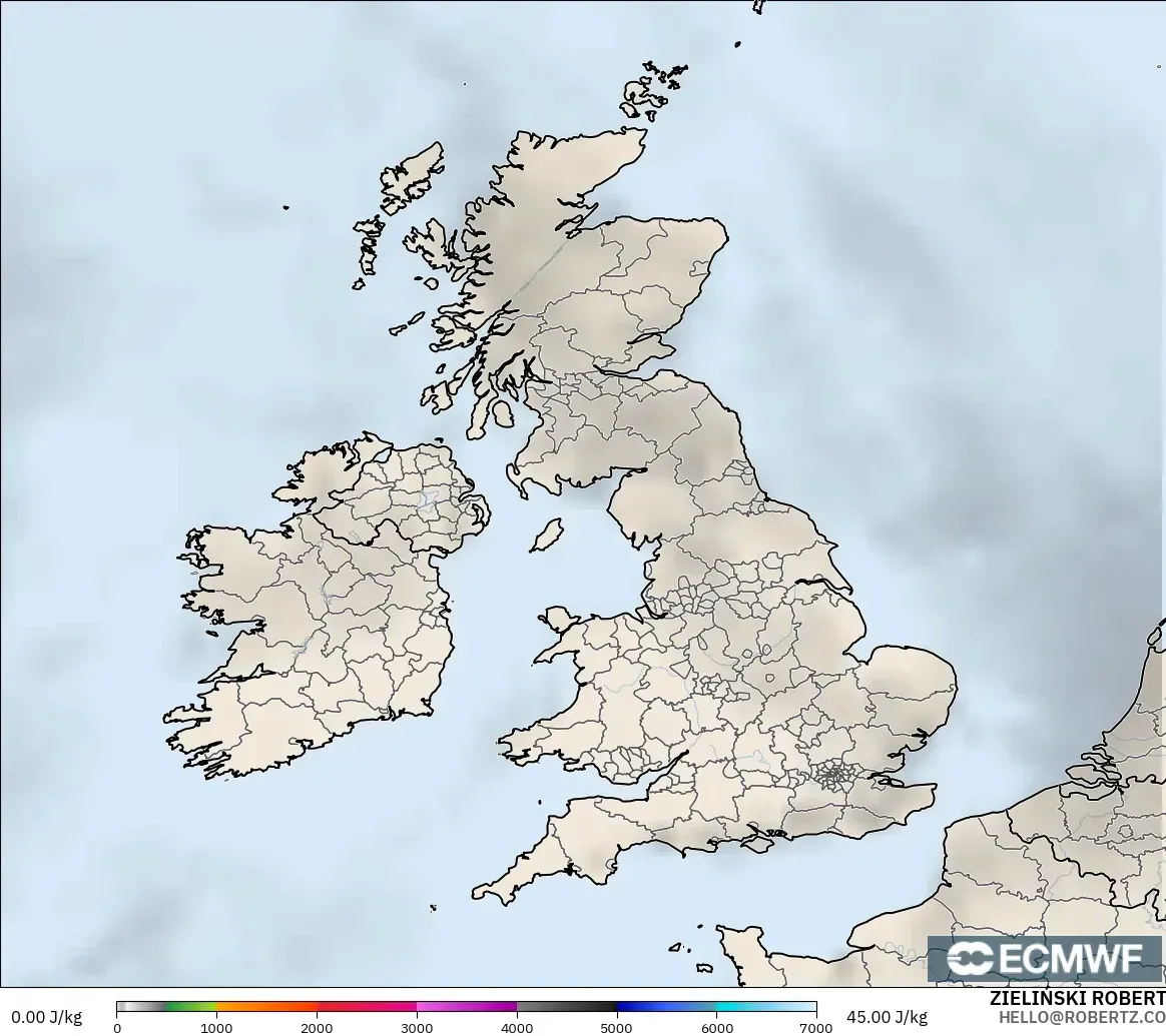 ECMWF IFS 0.25° modelo - Reino Unido, CAPE
