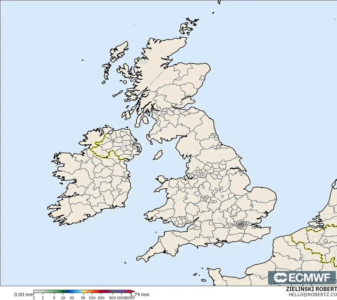 ECMWF IFS 0.25° modelo - Reino Unido, Acumulación de precipitación