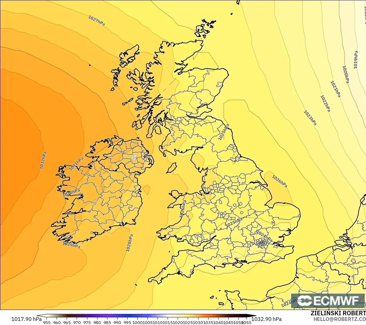 ECMWF IFS 0.25° modelo - Reino Unido, Presión