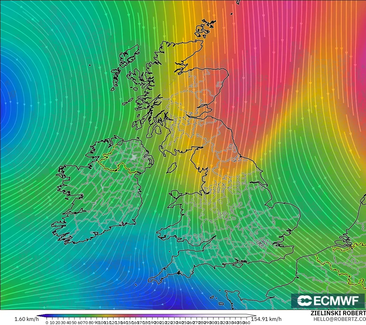 ECMWF IFS 0.25° modelo - Reino Unido, Viento a 300 hPa (corriente en chorro)