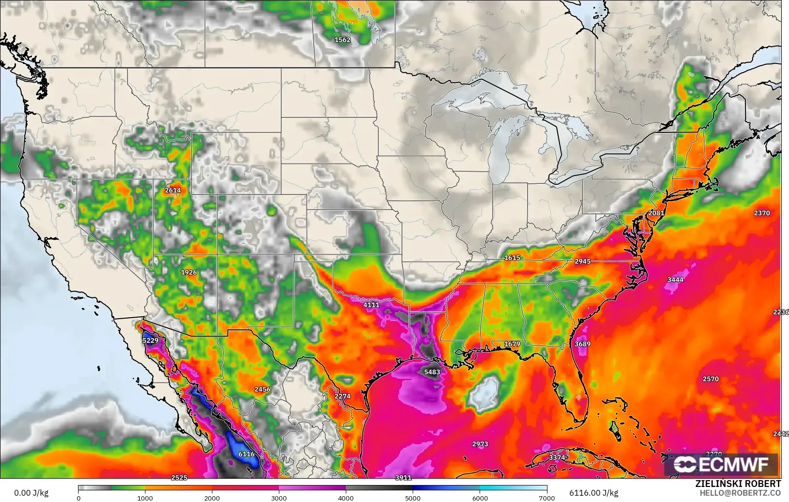 ECMWF IFS 0.25° modelo - Estados Unidos, CAPE