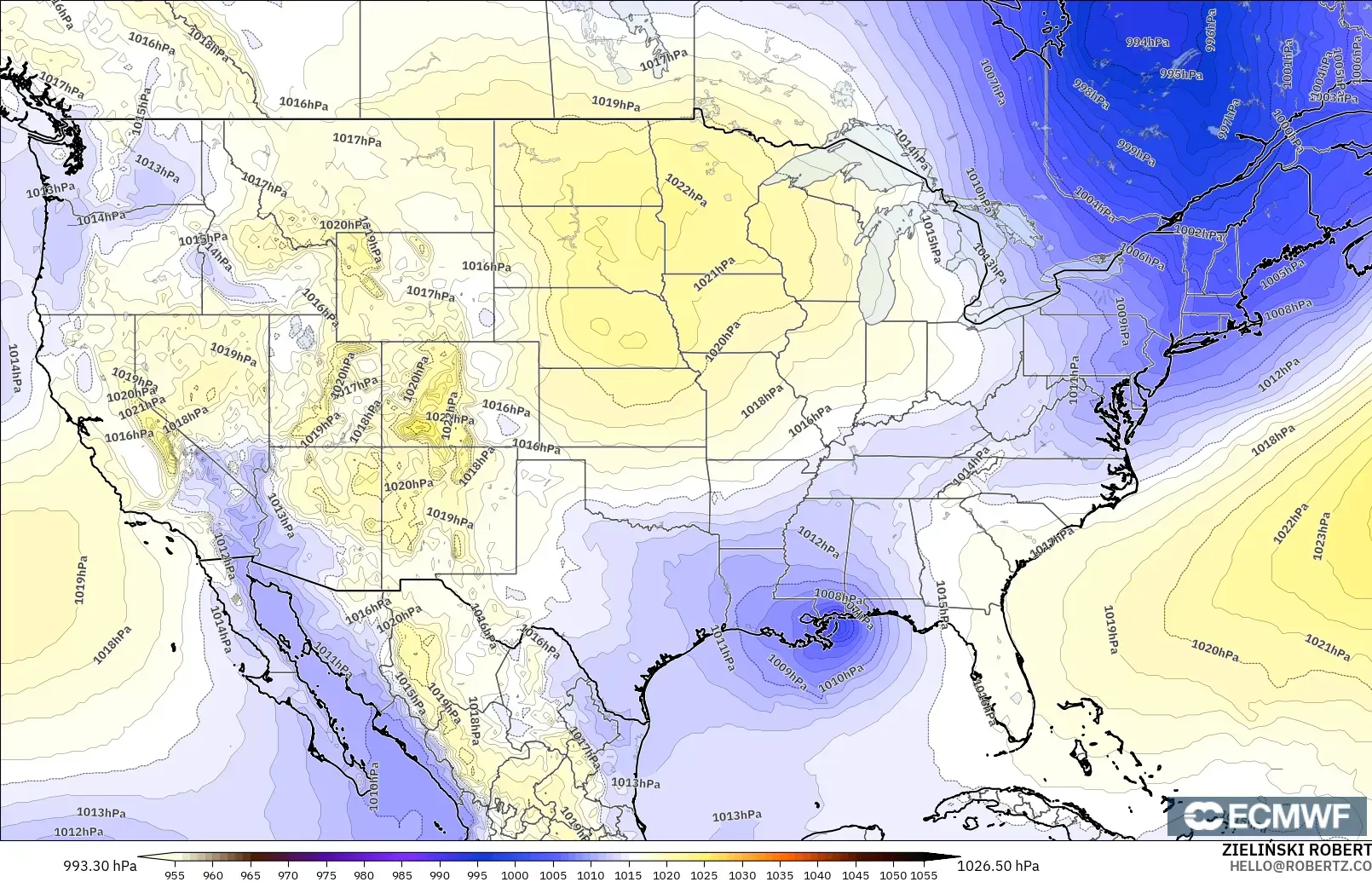 ECMWF IFS 0.25° modelo - Estados Unidos, Presión