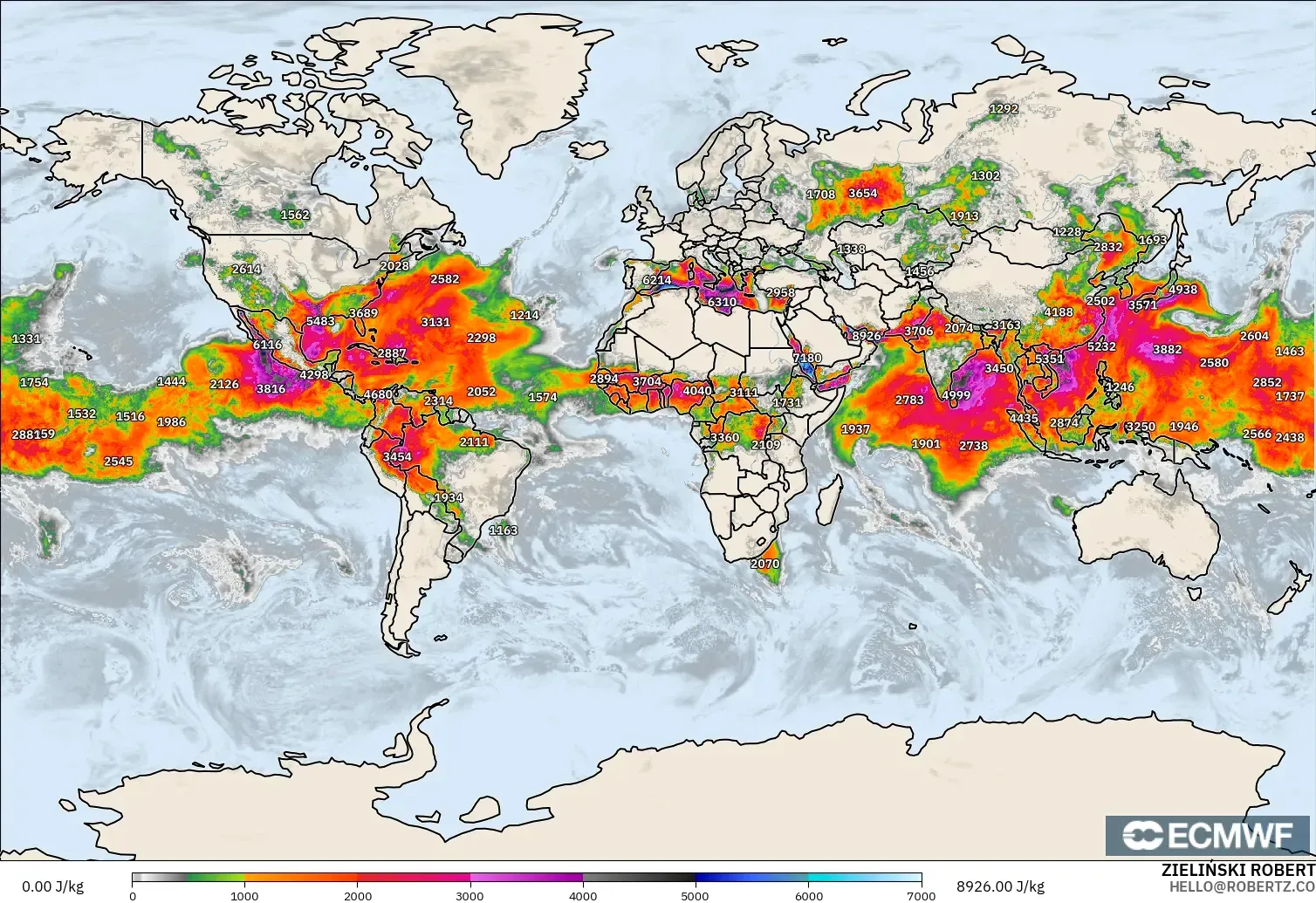 ECMWF IFS 0.25° modelo - Mundo, CAPE
