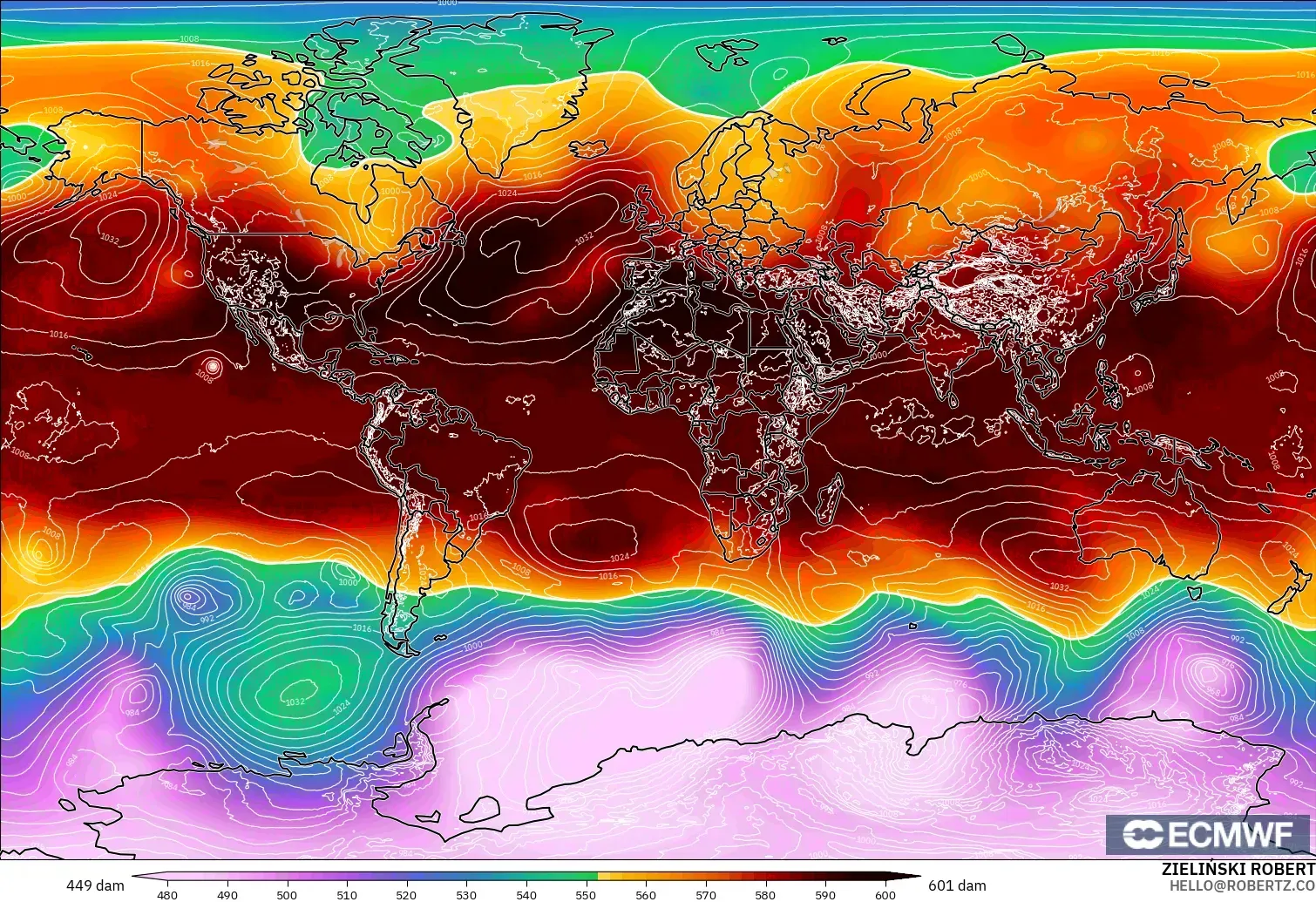 ECMWF IFS 0.25° modelo - Mundo, Altura geopotencial a 500 hPa