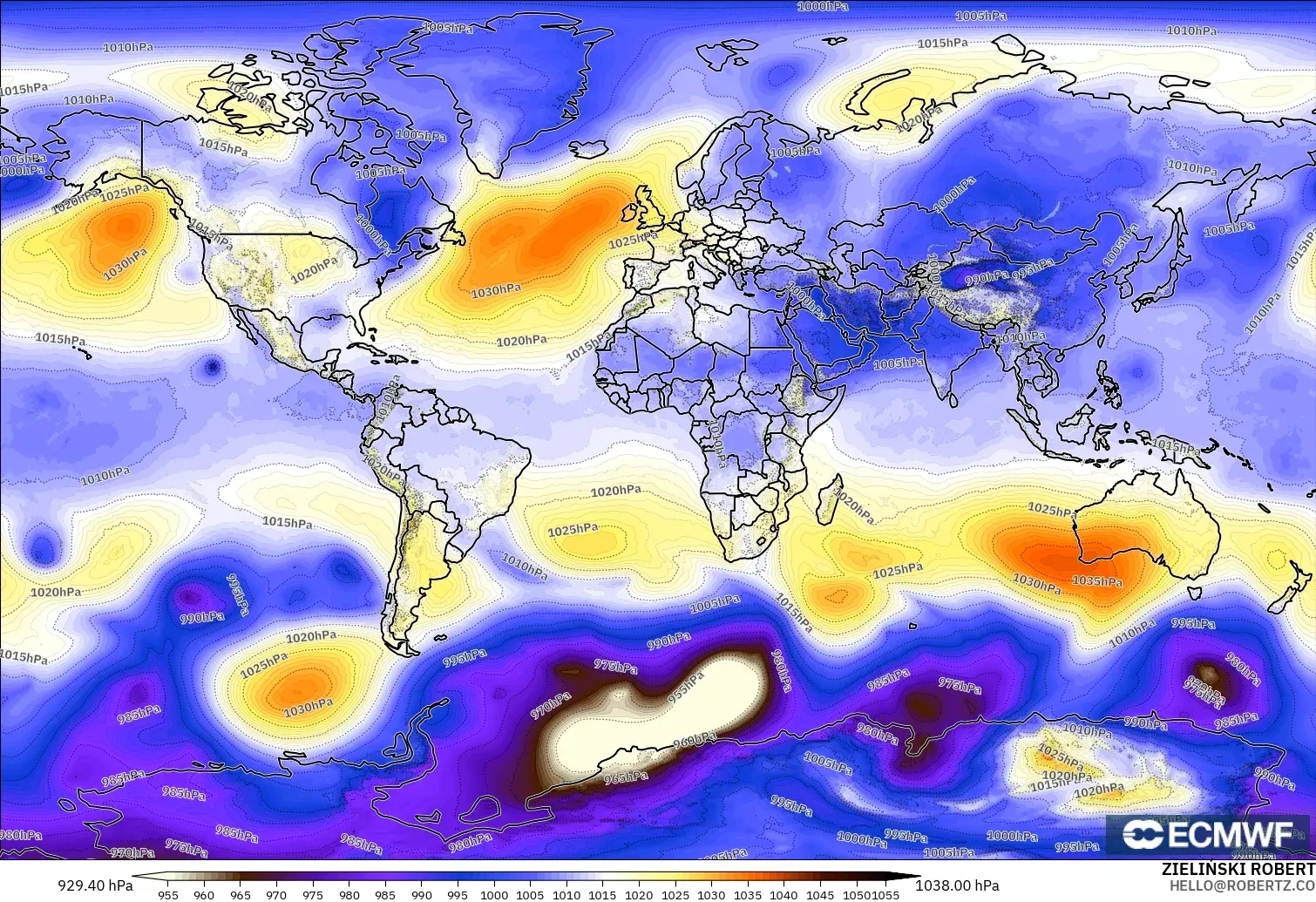 ECMWF IFS 0.25° modelo - Mundo, Presión