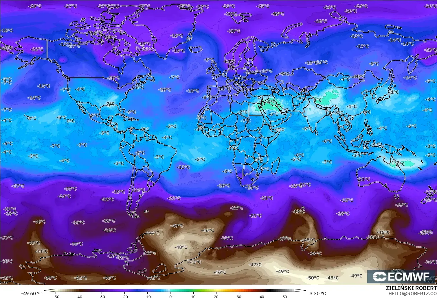 ECMWF IFS 0.25° modelo - Mundo, Temperatura a 500 hPa